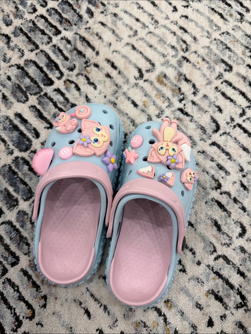 Kids Light Blue & Pink Clog Shoes with Decorative Charms